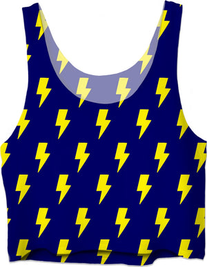 Yellow Lightning Bolts Blue Crop Top