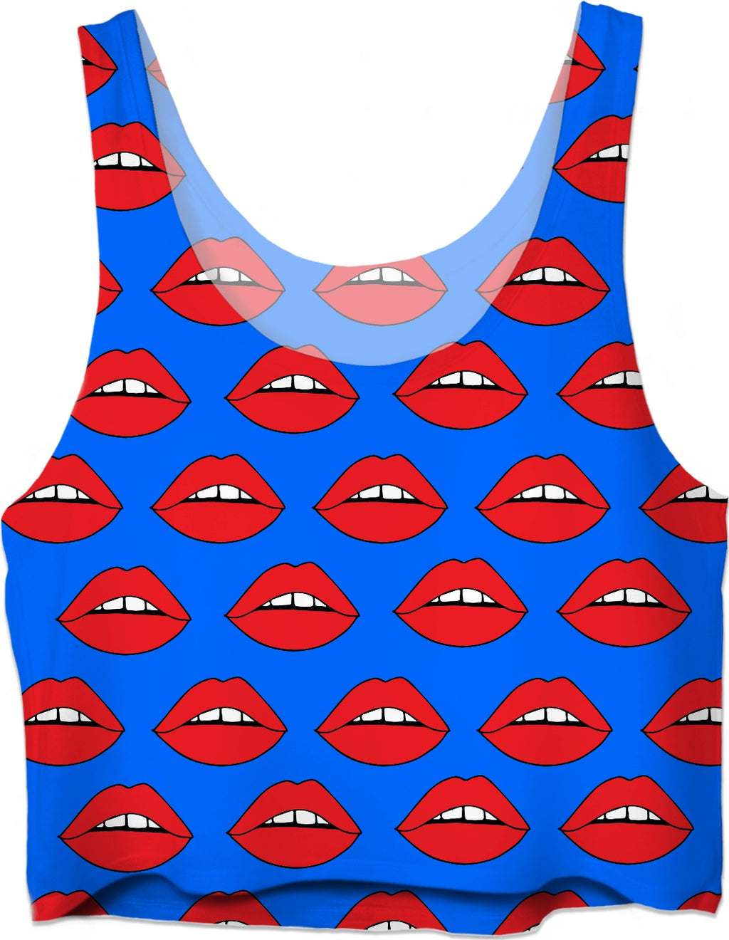 Red Lips Blue Crop Top