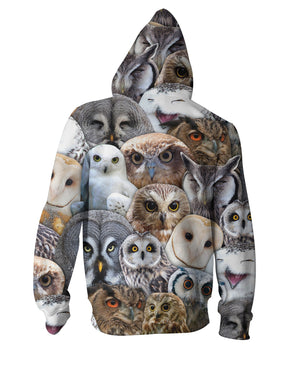 Owl Collage Zip-Up Hoodie