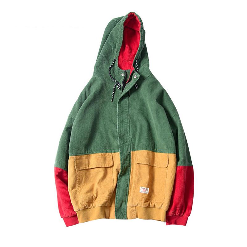 Patchwork Corduroy Hooded Jacket