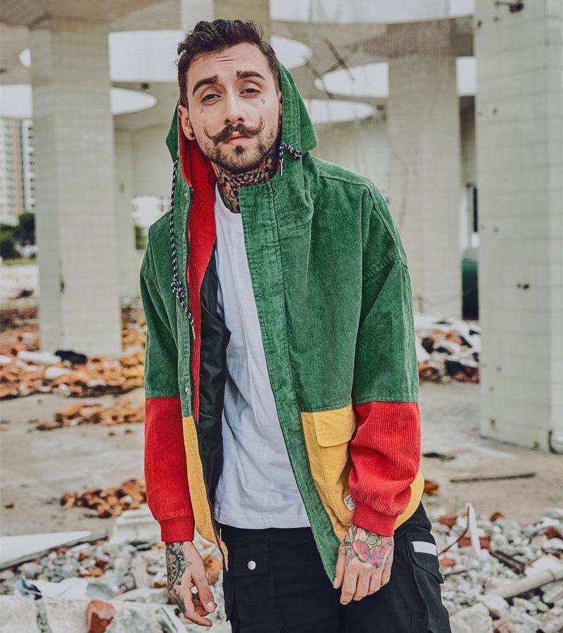 Patchwork Corduroy Hooded Jacket