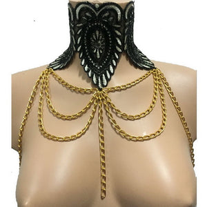 Lace & Metal Chain Neck Lace