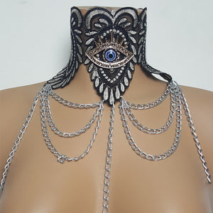 Lace & Metal Chain Seeing Eye Necklace