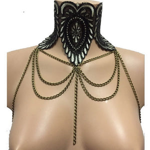 Lace & Metal Chain Necklace