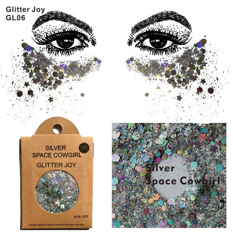 GL06 one pack of Silver Space Cowgirl Chunky Body Glitter