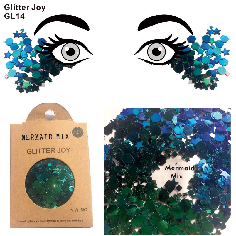 GL14 one pack of Blue GREEN Mixed Shape Mermaid Inspired Body Glitter