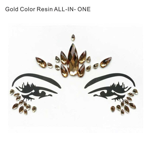 BFG23  1Pc Adhesive Resin Face Jewel Temporary Tattoo Face Jewels Festival Party Body Makeup