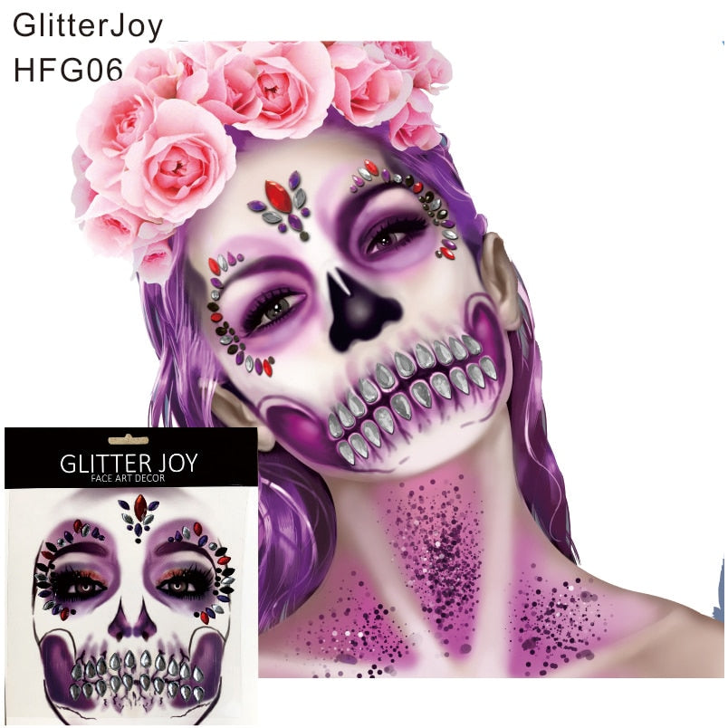 HFG06  1Pc Face Gem Makeup with Rhinestone Skull Teeth