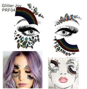 PRF04  1Pc Glitter Colorful Rainbow Sticker with Face And Eye Jewel