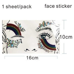 PRF04  1Pc Glitter Colorful Rainbow Sticker with Face And Eye Jewel