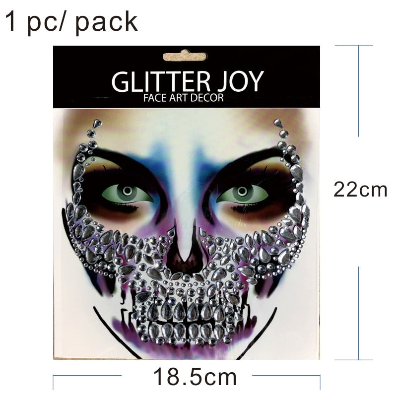 HFG12  1Pc  Clear  Festival Skull Bone Face Jewel