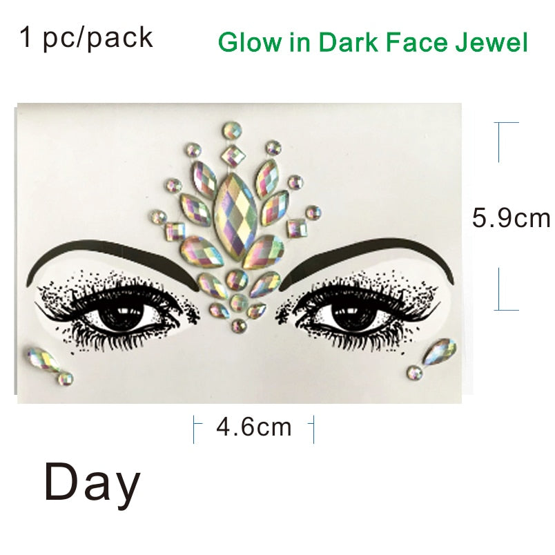 GDF02  1Pc  Glow in Dark Gems Rhinestone Sticker